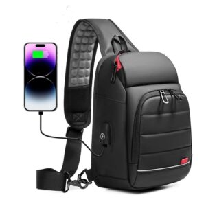 Mochila Cruzada Negra Impermeable Con USB