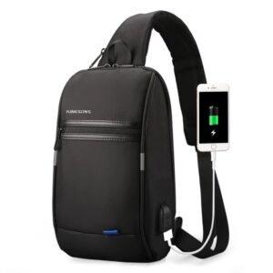 Mochila Cruzada USB Impermeable Negra